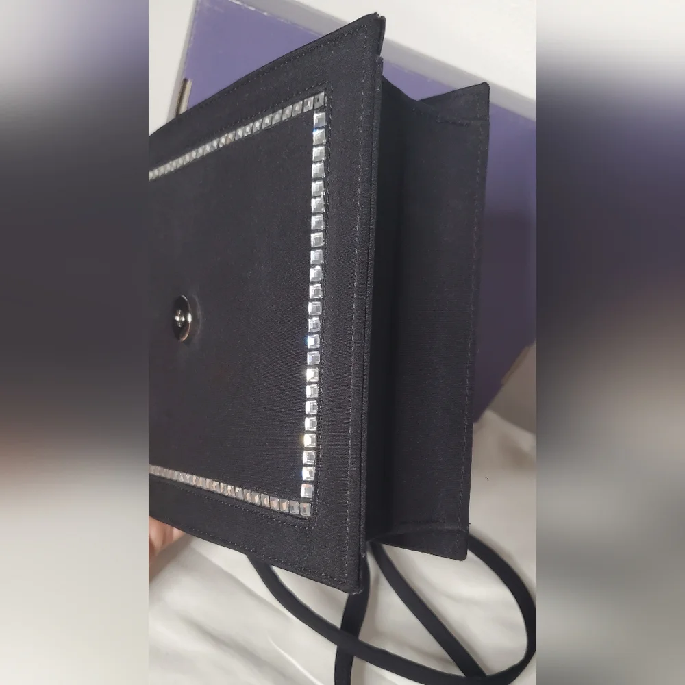 NWT STUART WEITZMAN-Small-black Fabric bag -magnetic snap crossbody evening bag - Picture 10 of 13